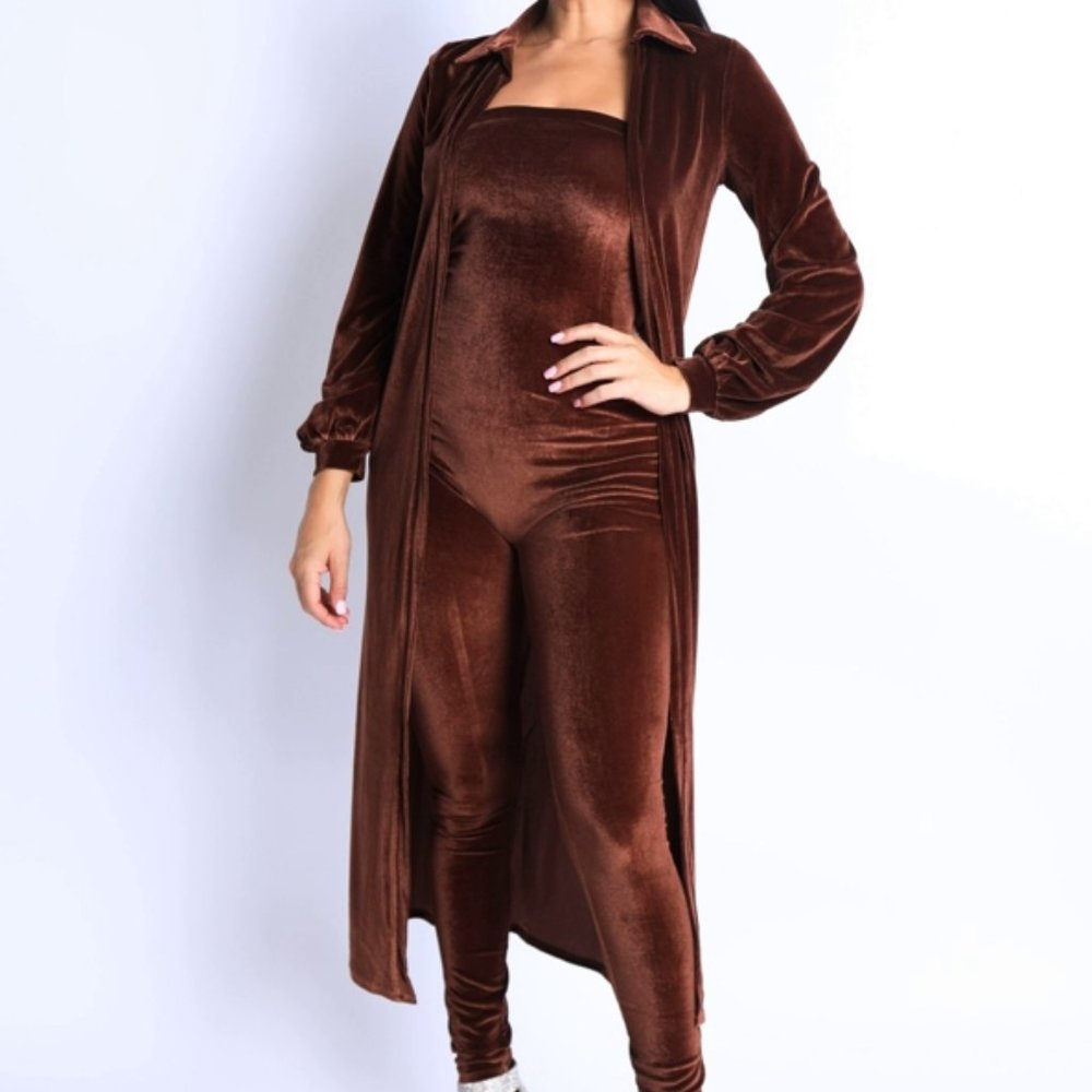 Beautiful  strapless jumpsuit with matching Cardigan Jacket. 